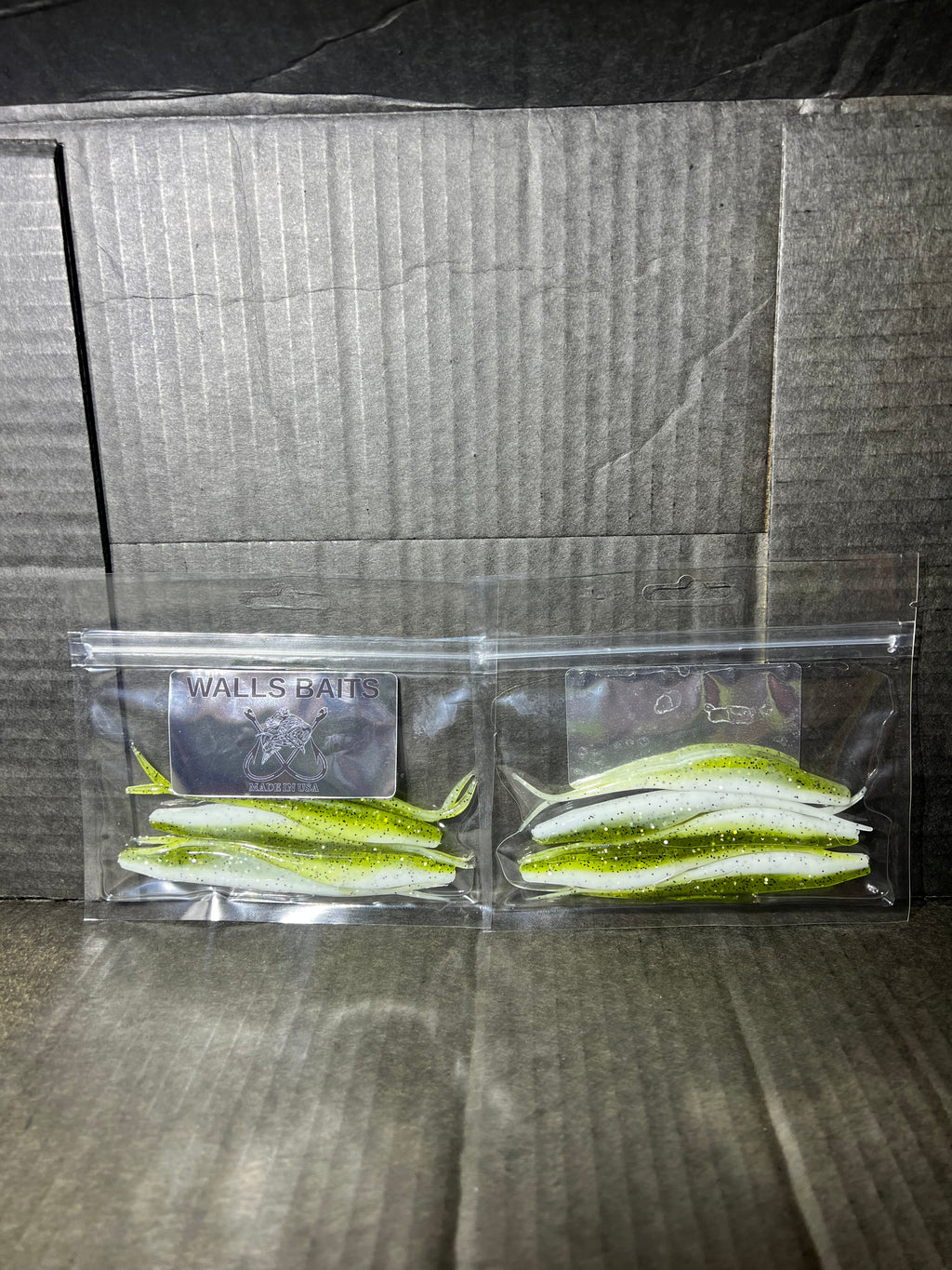 FLUKE Baby Bass Green and white 5-inch fluke with black and silver flake=BabyBass Fluke