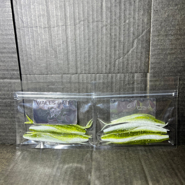 FLUKE Baby Bass Green and white 5-inch fluke with black and silver flake=BabyBass Fluke