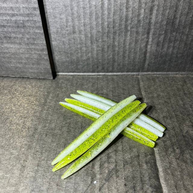 SENKO BabyBass Green and white 5-inch Senko with black and silver flake=BabyBass