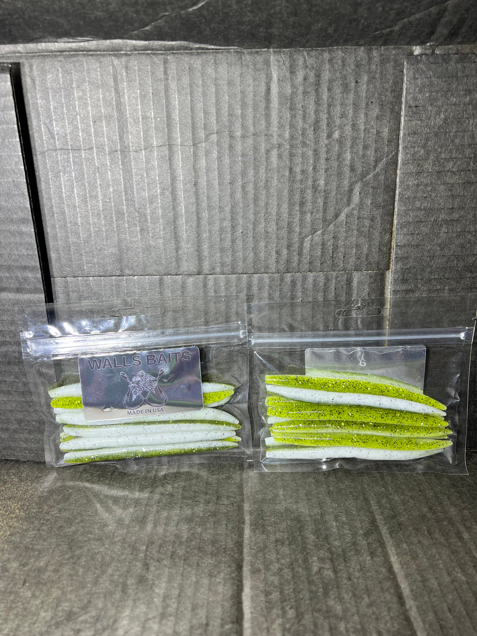 SENKO BabyBass Green and white 5-inch Senko with black and silver flake=BabyBass