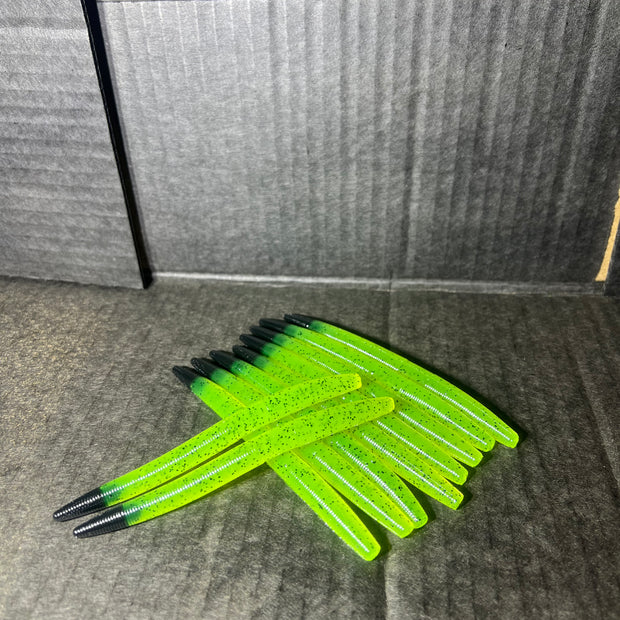 SENKO Chartreuse Pepper with black flake and a Black tail 5-inch Senko=Chartreuse Pep